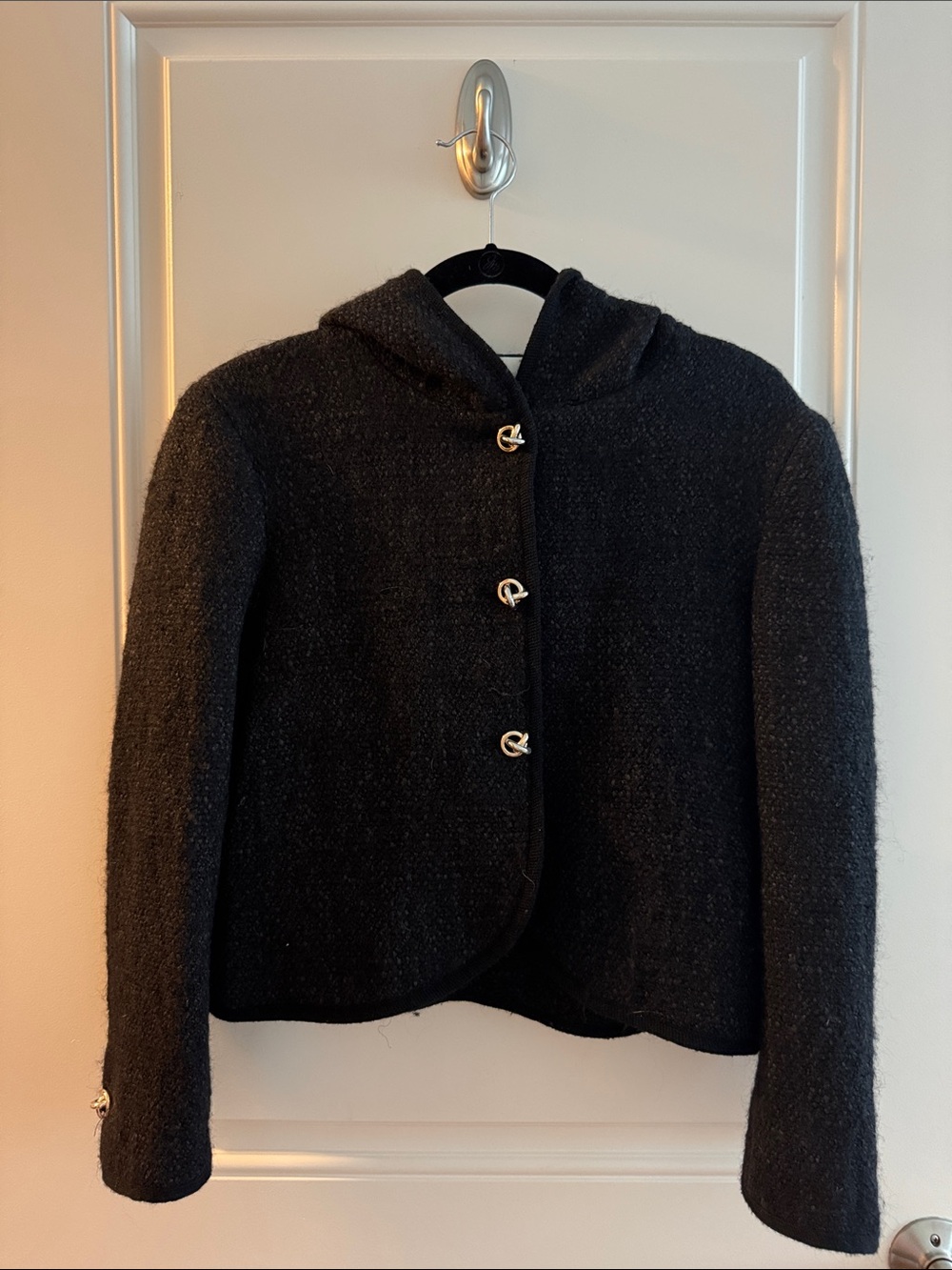 ba&sh Black Hooded Girls' Jacket with Decorative Knot Buttons
